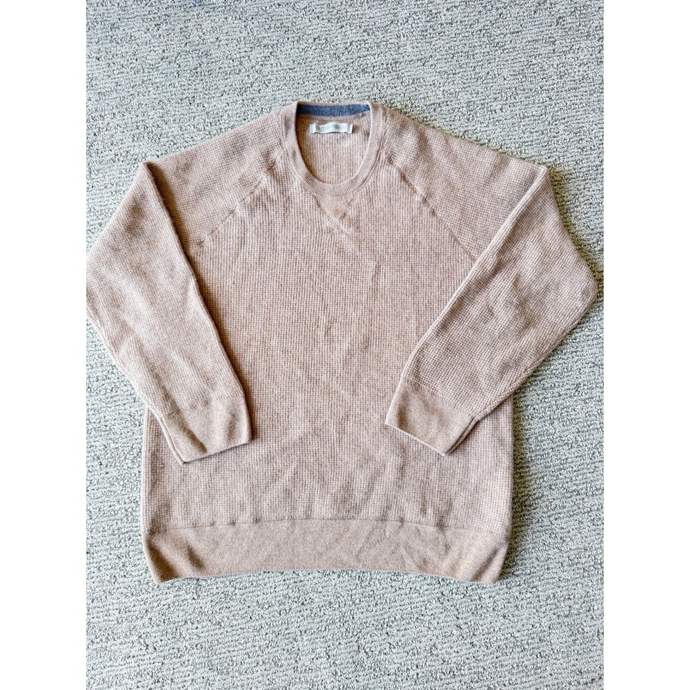 Outerknown‎ Mens XL Superfine Merino Wool Waffle Knit Crewneck Sweater Tan Taupe